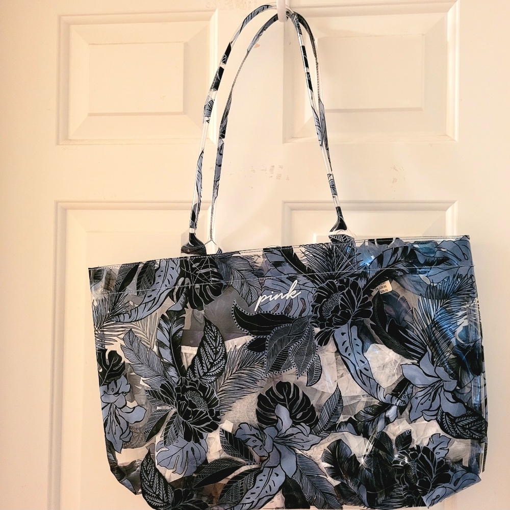PINK Victoria's Secret Leafy Tote - Blue and Black Clear